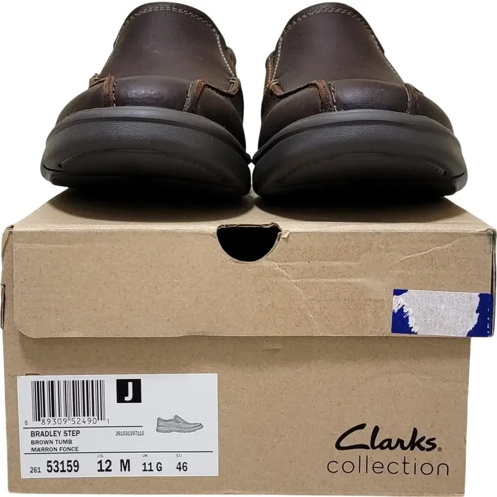 Clarks Men Bradley Step Slip On Bike Toe Loafers Size US 12M Brown Tumbled